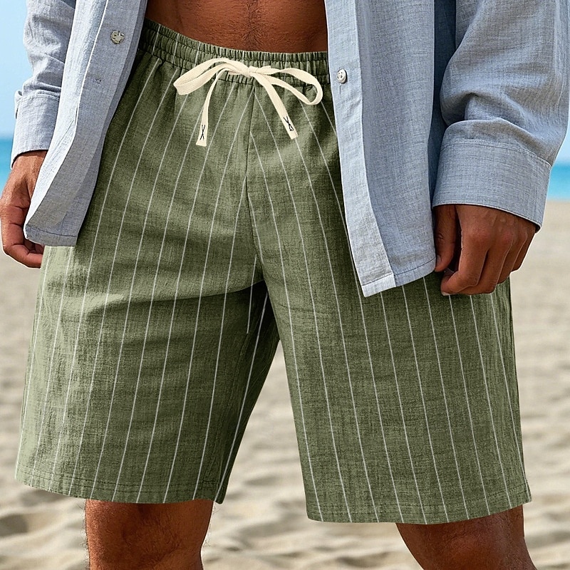 Herre Shorts Lin Shorts Sommershorts Strandshorts Snorer Elastisk midje Stripet Komfort Pustende Knelengde Daglig utendørs Strand Ferie Hawaiisk Kakifarget 2026 - $18.99 –P5