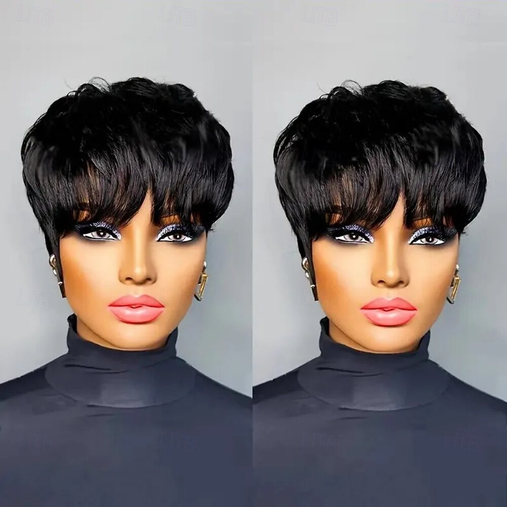Perruques coupe lutin pour femmes, perruque courte en cheveux humains avec frange, perruque coupe lutin en couches, perruque brésilienne en cheveux humains entièrement fabriquée à la machine de 2026 ? $43.99 –P3