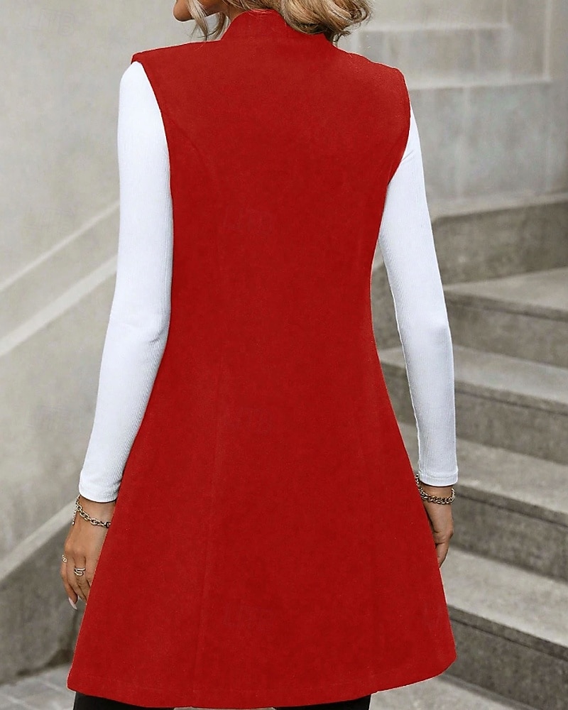 Per donna Gilet Caldo Confortevole Bottoni Moda Semplice Ferie Weekend Monopetto Lungo Scollo a V Vestibilità regolare Senza Maniche Capispalla Nero Rosso Albicocca Autunno Inverno del 2025 a $26.99 –P12