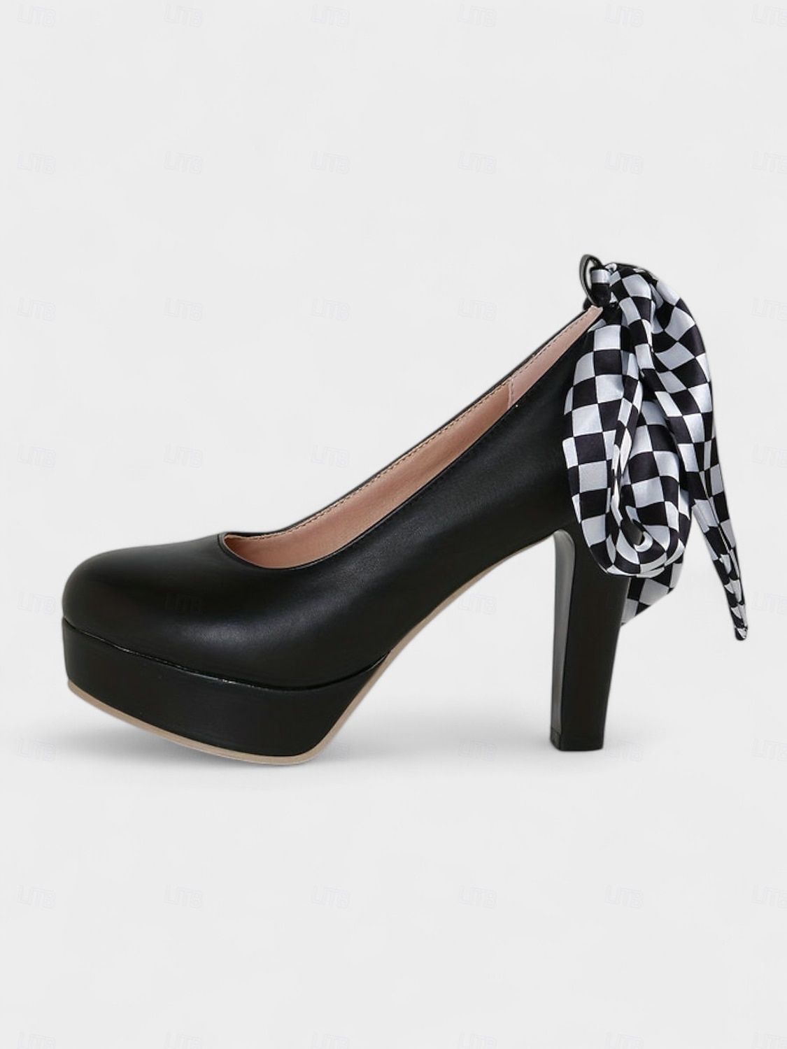Damesko i vintage-stil, svart med platåhæler fra 1980-tallet og rutete ankelbånd – retro pin-up-pumps til fester, dansearrangementer og kvelder ute 2025 - $46.99 –P3