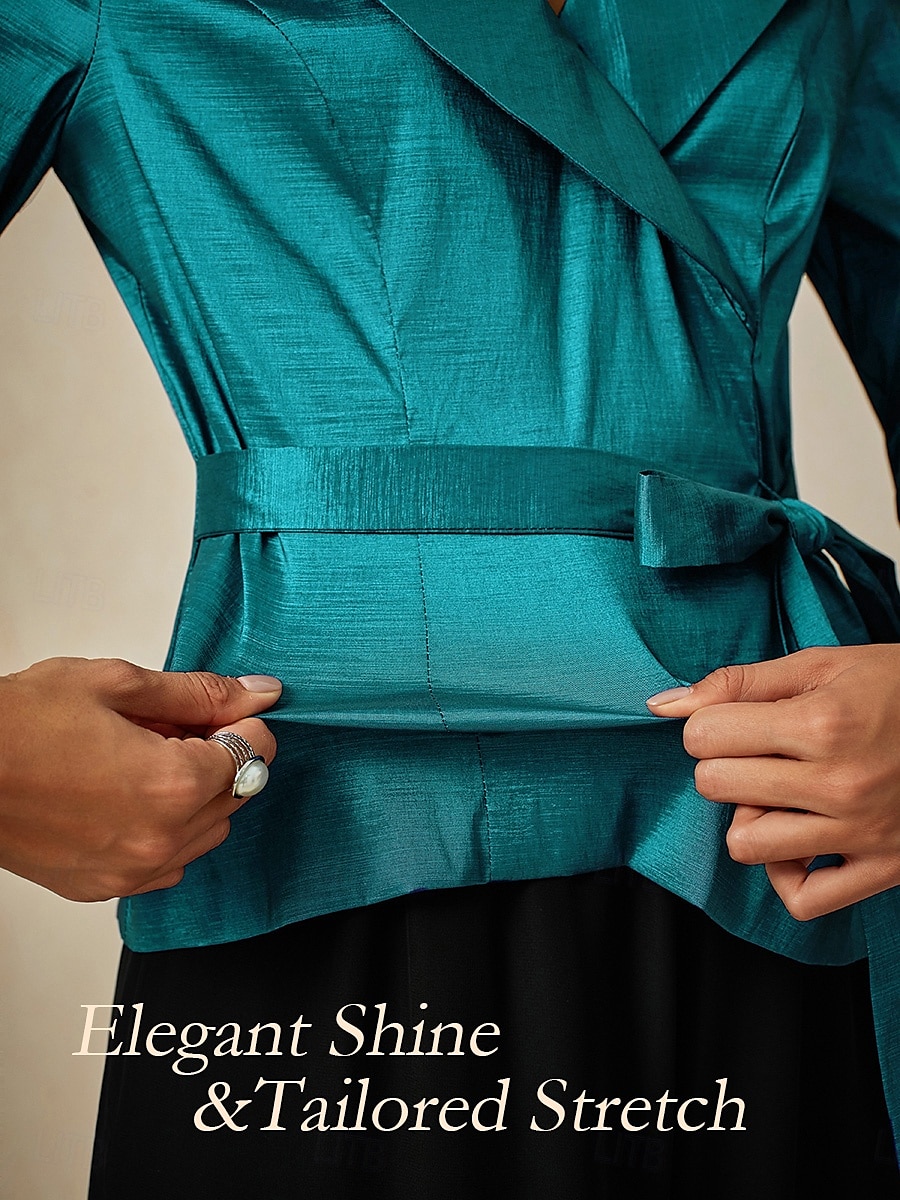 Dam Blus Kvällstoppar Elegant Metallisk Stylish 3/4 ärm V-hals Vanliga toppar Bröllopsgäst Kvällsfest Semiformell knyt fram Djupblå Vår, Höst, Vinter, Sommar 2025 - $79.99 –P3
