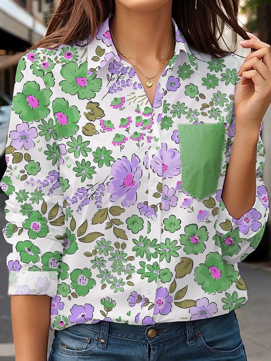 Femmes Chemise Fleuri Graphique ancien Élégant Occasionnel manche longue Col de chemise Hauts Réguliers Travail Quotidien Fête Boutons Avec Poches Imprimé Bleu Vert Kaki Été Printemps Automne de 2025 ? $32.99 –P2