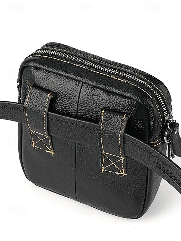 Men's genuine leather messenger bag with zipper pocket, Retro style, Can be inserted into the belt to use as a waist bag, Suitable for outdoor travel, Hiking, Camping or western cowboy wear 2025 - $26.99 –P7