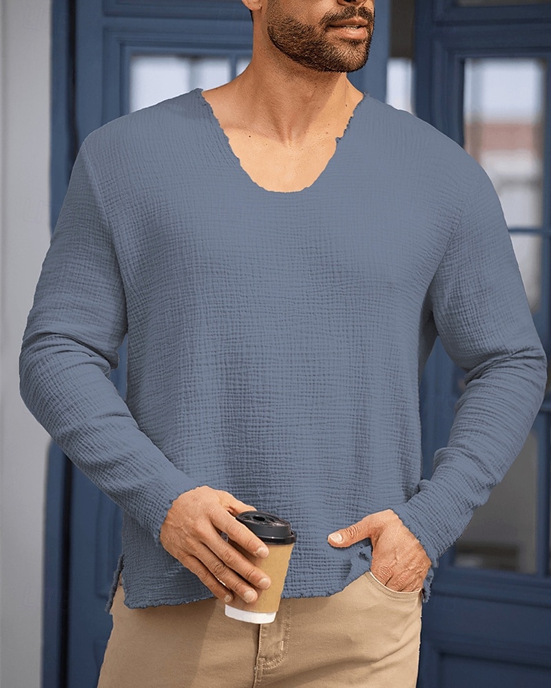 Herren T Shirt T-Shirt Langarmshirt Langarm V Ausschnitt Sommer Frühling Einfach Mode Designer Basic Klassisch Urlaub Straße Ausgehen Dunkel Braun Schwarz Weiß Top T-Shirt für Herren 2025 - $22.99 –P3