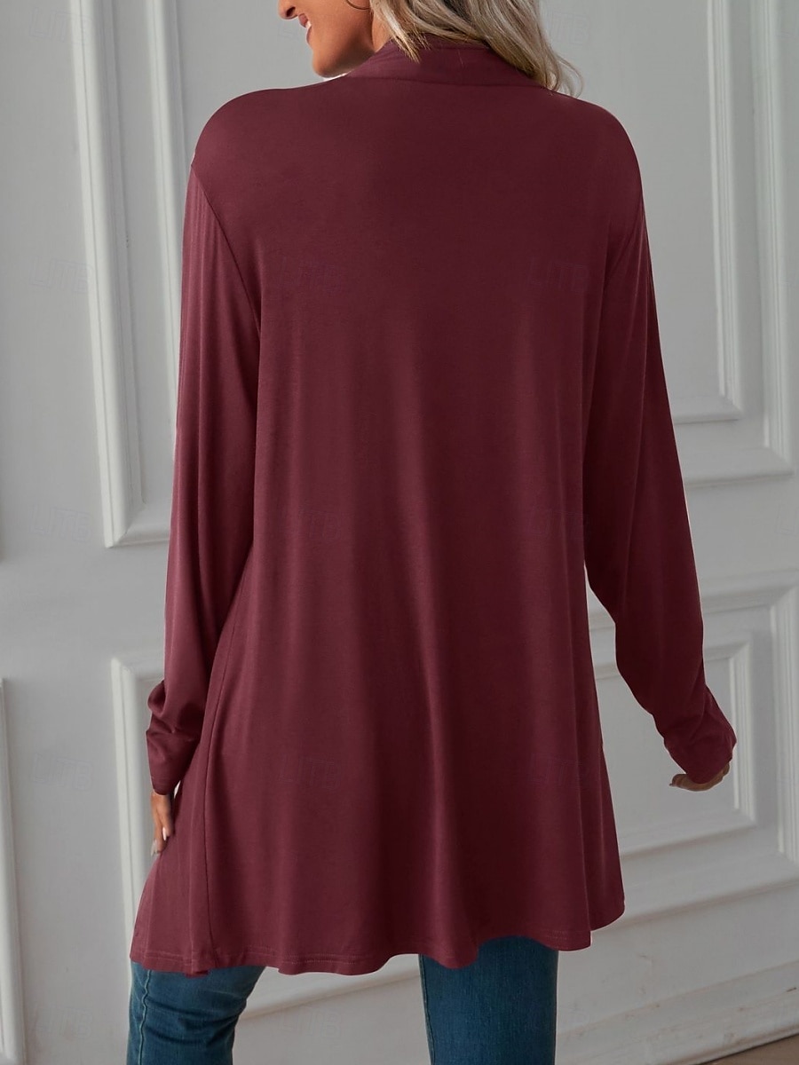 Women's Casual Jacket Breathable Comfortable Oversized Casual Plain Vacation Street Casual Daily Wear Open Front Long Collarless Regular Fit 3/4 Length Sleeve Outerwear White Pink Wine Summer Spring 2025 - $22.99 –P8