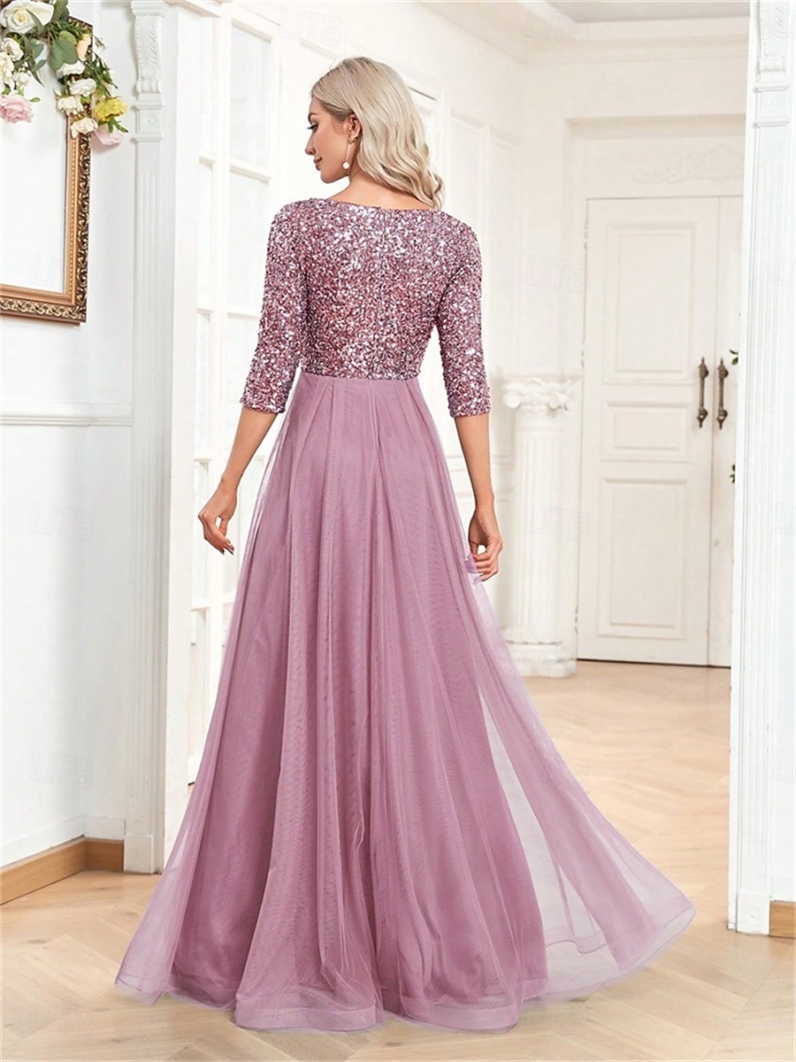 A-linjainen Quinceanera-Mekot Elegantti Mekko Virallinen Häät Lattiapituus Puolihihainen V-kaula-aukko Tylli Strassilla 2025 - $99.99 –P17