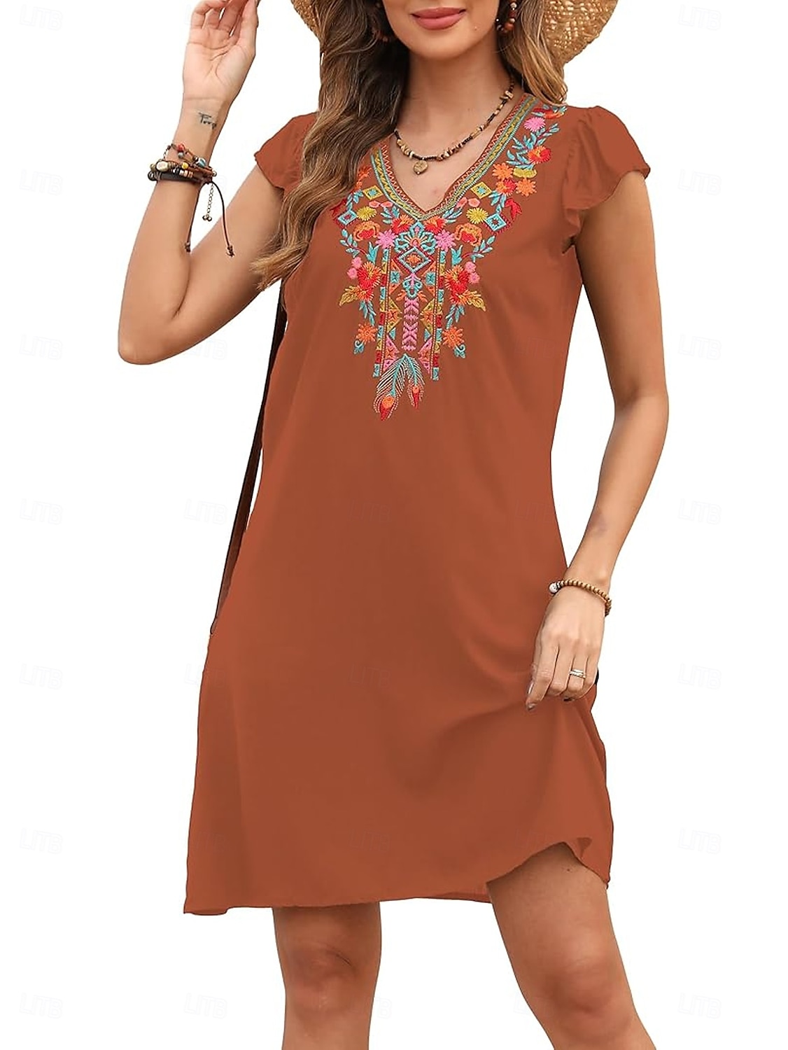 Women's Mini Dress Casual Dress Fashion Modern Elegant Dress Cap Sleeve Wedding Daily Date Regular Fit Floral Embroidery Sleeveless V Neck Black White Orange Summer 2025 - $27.99 –P14