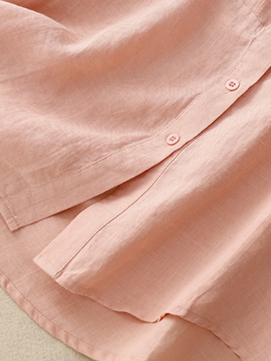 Per donna Camicie di cotone e lino Tinta unica Elegante Essenziale Casual Manica 3/4 Colletto a Camicia Top Regolari Quotidiano Bottoni Bianco Rosa Azzurro Estate del 2025 a $34.99 –P4