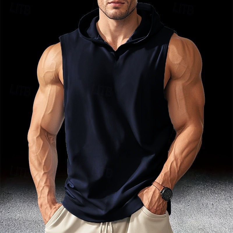 Herren Tank Top Weste Unterhemd Ärmelloses Shirt Ärmellos Mit Kapuze Sommer Einfach Mode Designer Basic Klassisch Urlaub Straße Ausgehen Schwarz Weiß Blau Top T-Shirt für Herren 2025 - $5.49 –P5