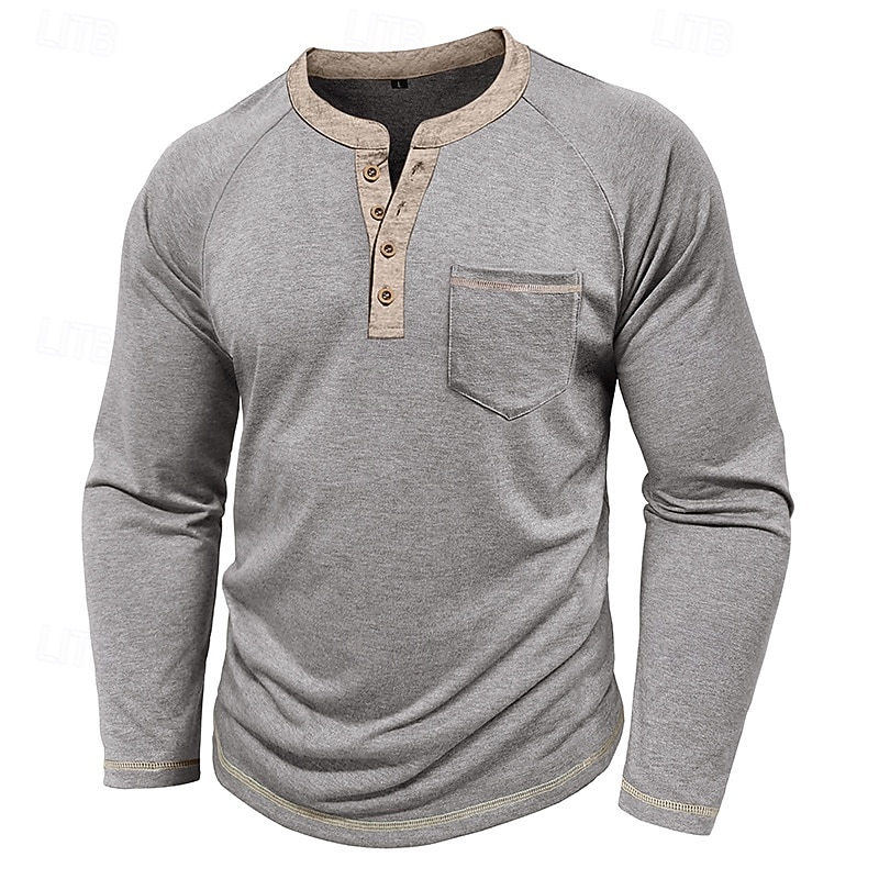 Per uomo Maglietta Maglia Henley Camicia a Maniche Lunghe Manica Lunga Henley Primavera Autunno Blocco di colori Moda Designer Essenziale Tasche Vacanza Streetwear Uscire Rosso scuro Nero Blu marino del 2025 a $11.99 –P18