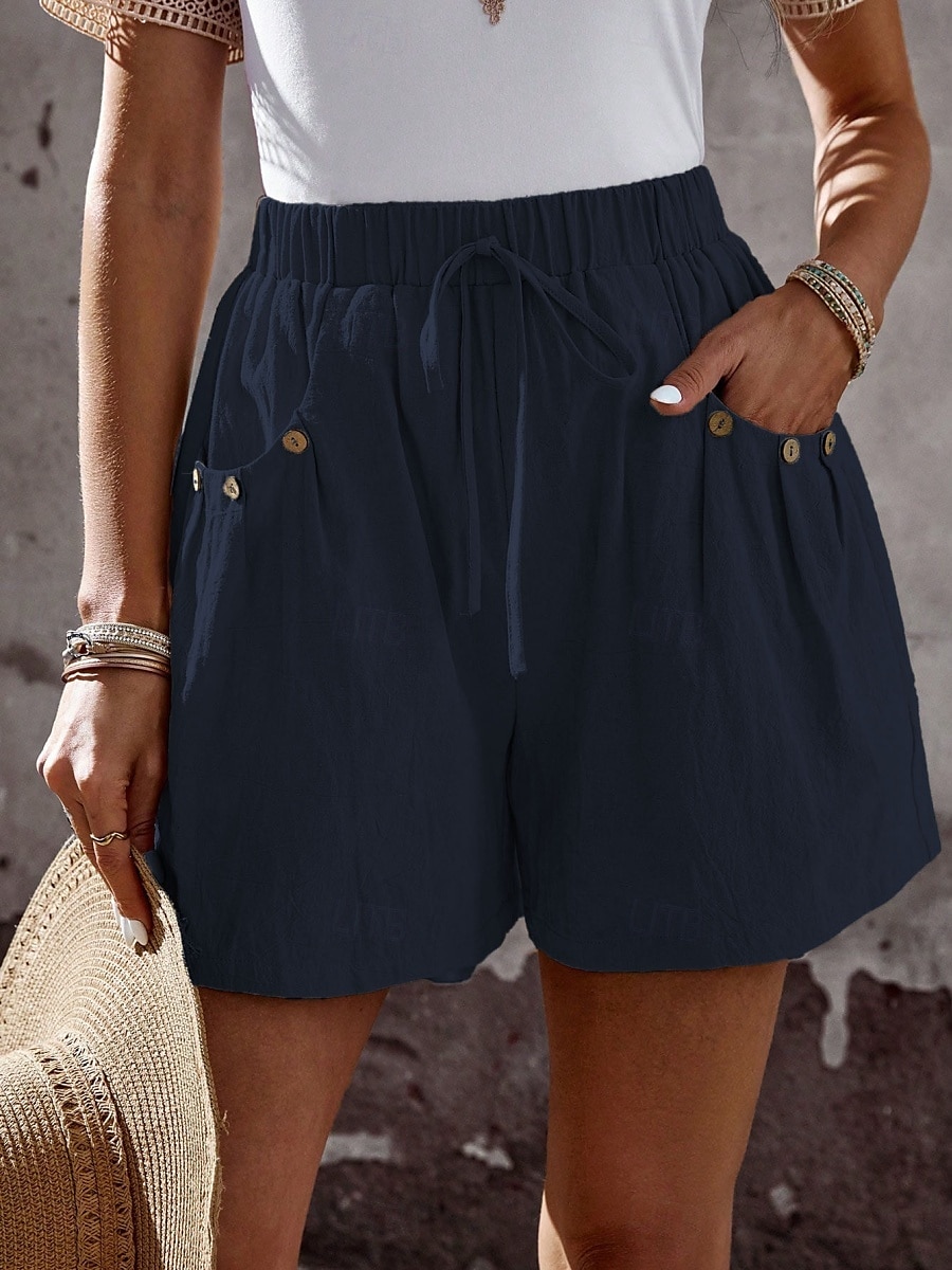 Mulheres chinês Calção Moda Roupa de rua Básico Curto Cintura Alta Tecido Bolsos Cintura elástica Confortável Macio Micro-Elástica Ao ar livre Férias Rua Azul marinho Preto Branco Verão Primavera de 2025 por $17.99 –P2