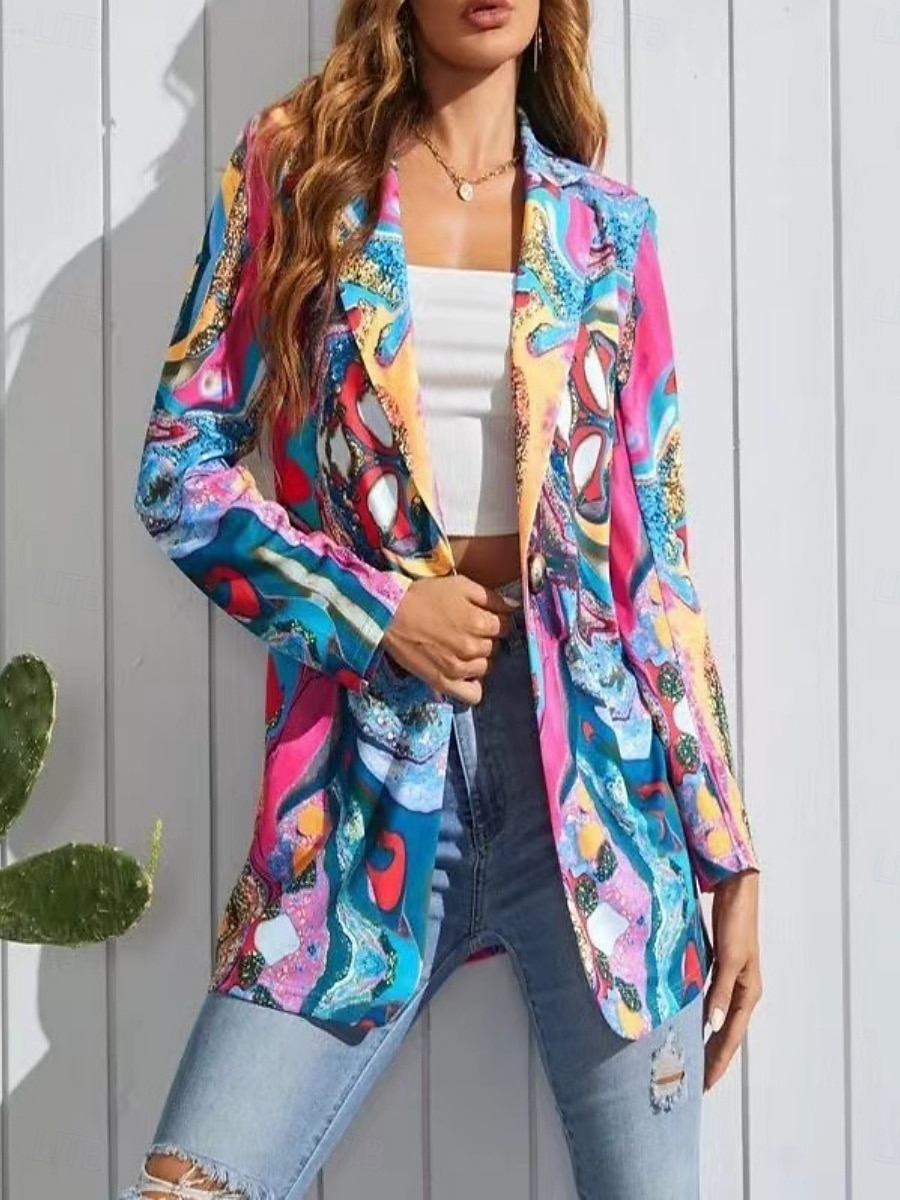 Dam Kavaj Bekväm Andningsfunktion Mönster Modern Ledigt Geometrisk Kontor Gata Ledigt Dagliga kläder Enkelknäppt Normal Nedvikt Lös passning Långärmad Ytterkläder Blå Purpur Fuchsia Sommar Vår 2025 - $37.99 –P1