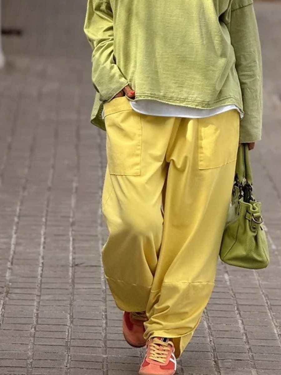 Per donna Chinos Vacanza Moda Streetwear Lunghezza intera Vita Alta Semplice Tasca Fascia Elastica Comodo Morbido Confortevole Micro-elastico All'aperto Streetwear Giallo Rosa Grigio Estate Primavera del 2025 a $26.99 –P4