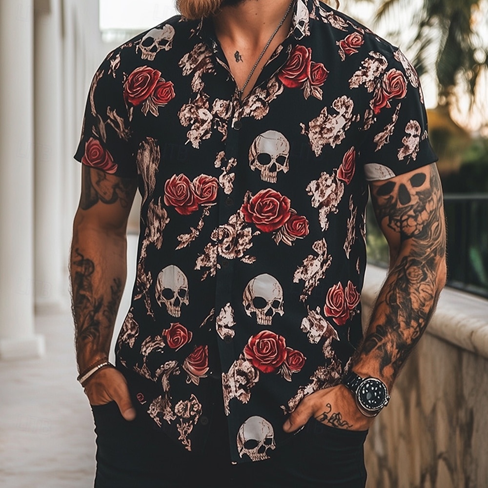 Chemise rétro pour hommes Chemise d'été Chemise à boutons à manches courtes Style gothique sombre Extérieure Vacances Été Printemps Chute Chemises à col 3D imprimées Noir Vert foncé de 2025 ? $23.99 –P1