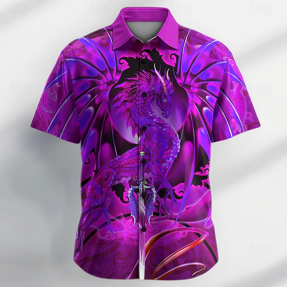 Homens Animal Dragão Camisa Social camisa de botão Camisa de grife Manga Curta Vintage retrô Férias Casual Verão Primavera Aberto para a Lateral Impressão 3D camisas de colarinho Azul Roxo Laranja de 2025 por $23.99 –P4