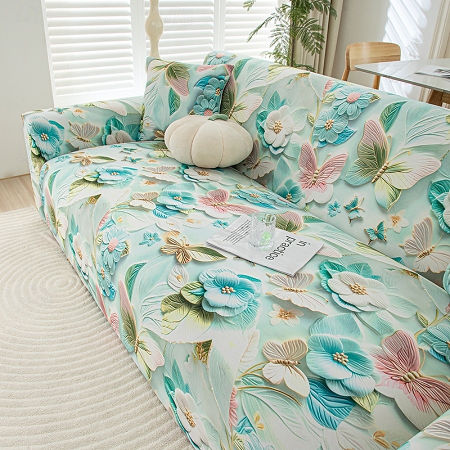 Fundas de sofá con estampados de verano, refrescantes, universales, en forma de L, para chaise longue de 1, 2, 3 o 4 plazas, de seda fría y elástica. 2025 - $84.99 –P3