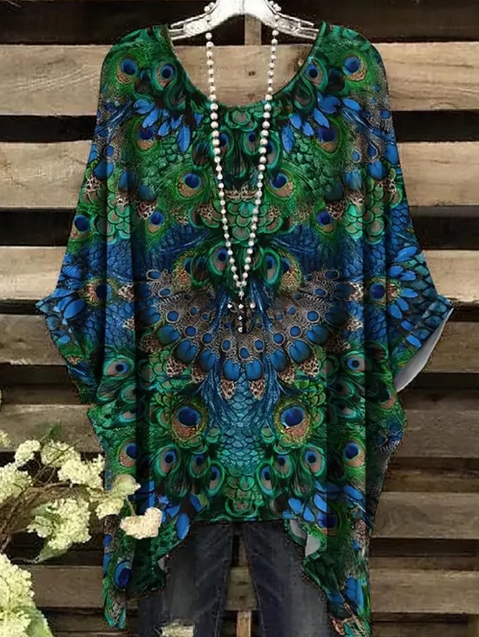 Damen Boho-Hemd Grafik Abstrakt Elegant Bohemien Aktiv Kurzarm Fledermaus Ärmel Rundhalsausschnitt Normale Oberteile Täglich Ferien Strandbekleidung Leicht Braun Blau Purpur Grün Rot / Blau Sommer 2025 - $22.99 –P1