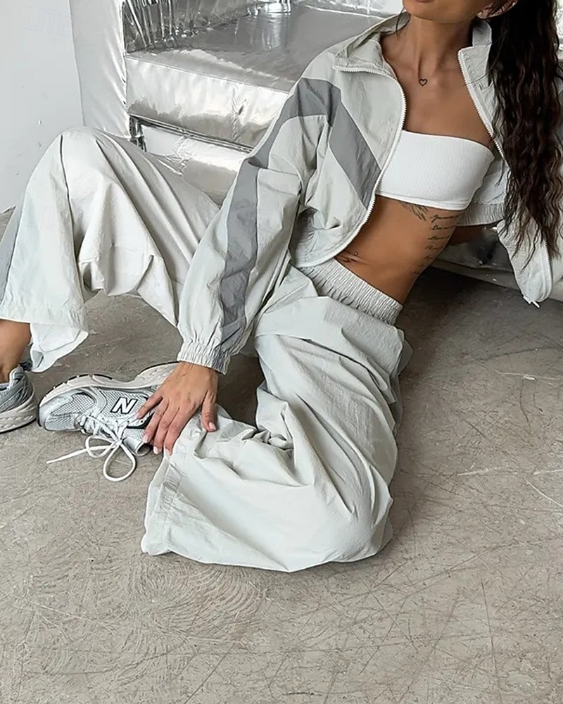 Γυναικεία Φόρμα Αθλητικές Φόρμες Παντελόνι για στίβο Τσέπη με φερμουάρ Μονόχρωμο Ρούχα σύνολα Άνοιξη Φθινόπωρο Μαύρο Λευκό Γυμναστήριο Εκπαίδευση Τρέξιμο Αντιανεμικό Μακρυμάνικο Αθλητισμός 2026 - $41.99 –P11