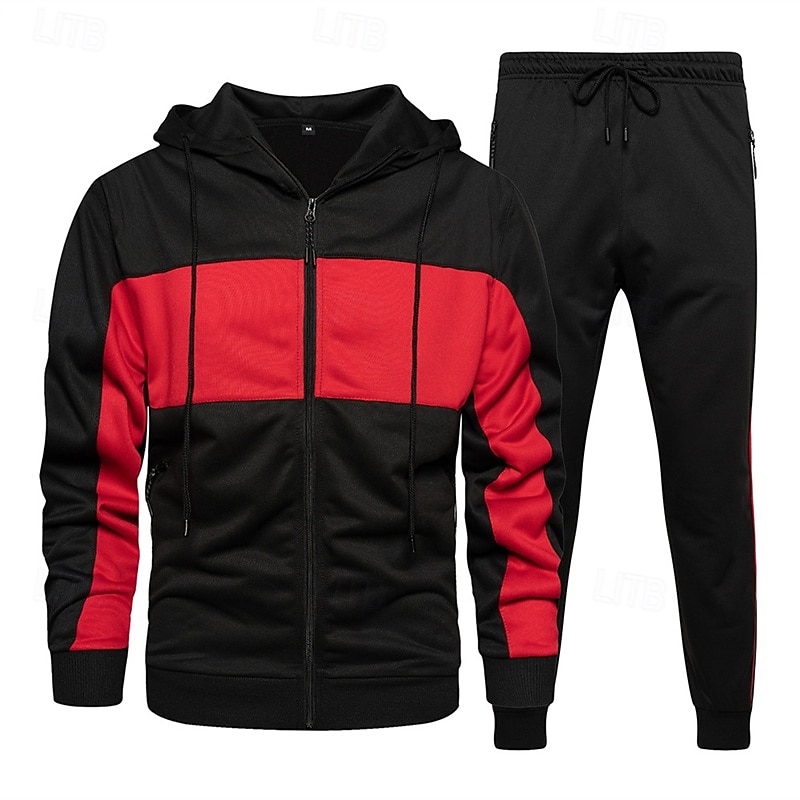 Per uomo Tuta da Ginnastica Pantaloni da Tuta Felpa con cappuccio e zip Tasca Blocco di colori Completo Abbigliamento Autunno Nero Blu marino scuro Palestra Allenamento Sportivo Antivento Manica Lunga del 2026 a $60.99 –P7