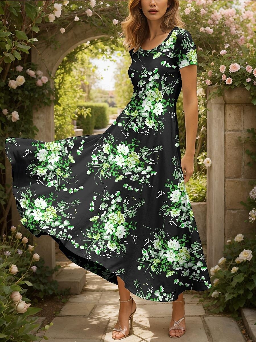 Damen Maxikleid Strickkleid Freizeitkleid A Linie Kleid Sommerkleid Elegant Urlaub Lässig Normale Passform Blumen Grafik Kurzarm Quadrathals Rundausschnitt Gelb Rote Blau Purpur Sommer Frühling 2025 - $31.99 –P4