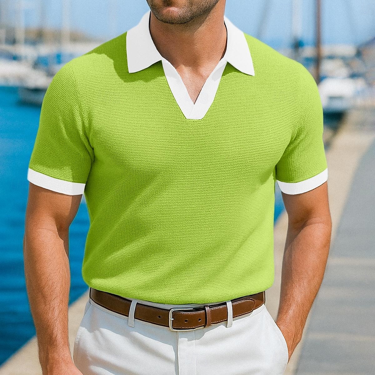 Men's Polo Shirts Golf Shirt Vacation Holiday Lapel Ribbed Polo Collar Short Sleeve Basic Modern Color Block Patchwork Buttons Summer Spring & Summer Regular Fit Yellow Navy Blue Blue Green Polo 2025 - $23.99 –P5