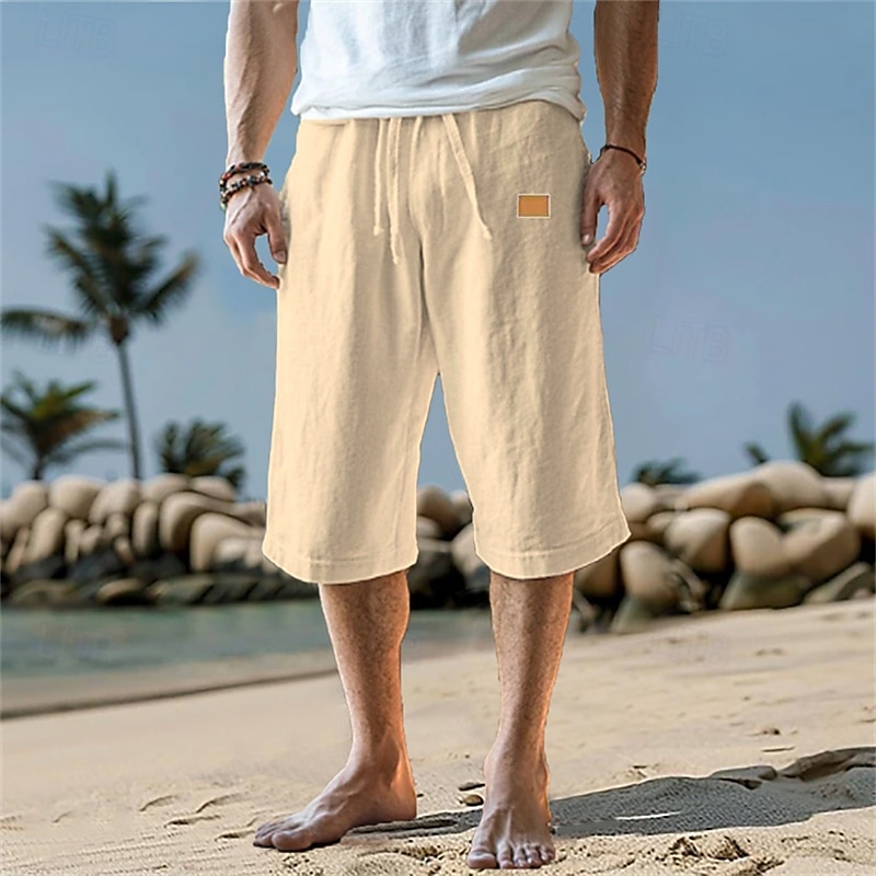 Homens Calças Capri Shorts de linho Shorts de verão Shorts de praia Bolsos Com Cordão Cintura elástica Tecido Conforto Respirável Comprimento da panturrilha Férias Feriado Praia Havaiana Boho Preto de 2025 por $17.99 –P5