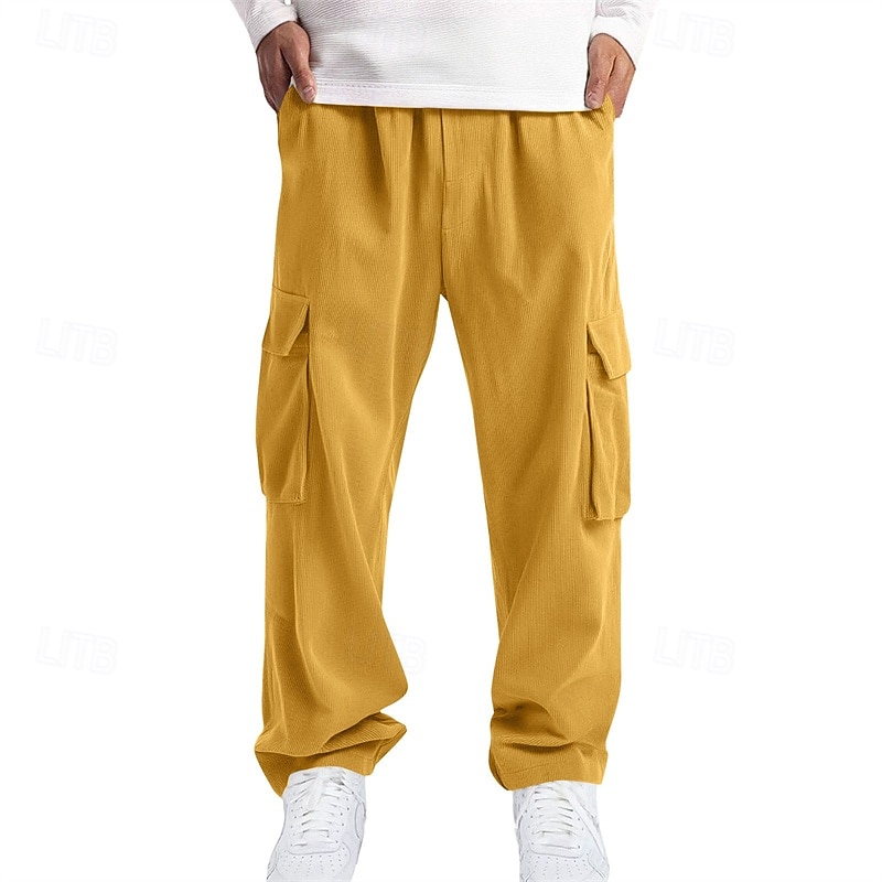 Men's Cargo Pants Trousers Corduroy Pants Multi Pocket Straight Leg Plain Wearable Daily Outdoor Camping & Hiking Fashion Classic Black Yellow 2026 - $27.99 –P6