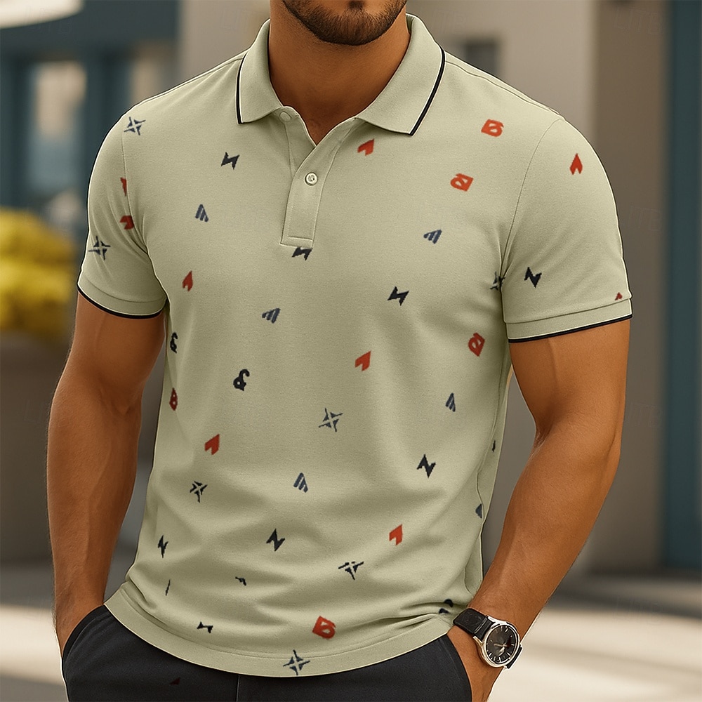 Male Abstract Short Sleeve Polo Collar Modern Sports & Outdoor Casual Athleisure Summer White Green Khaki 2026 - $24.99 –P1