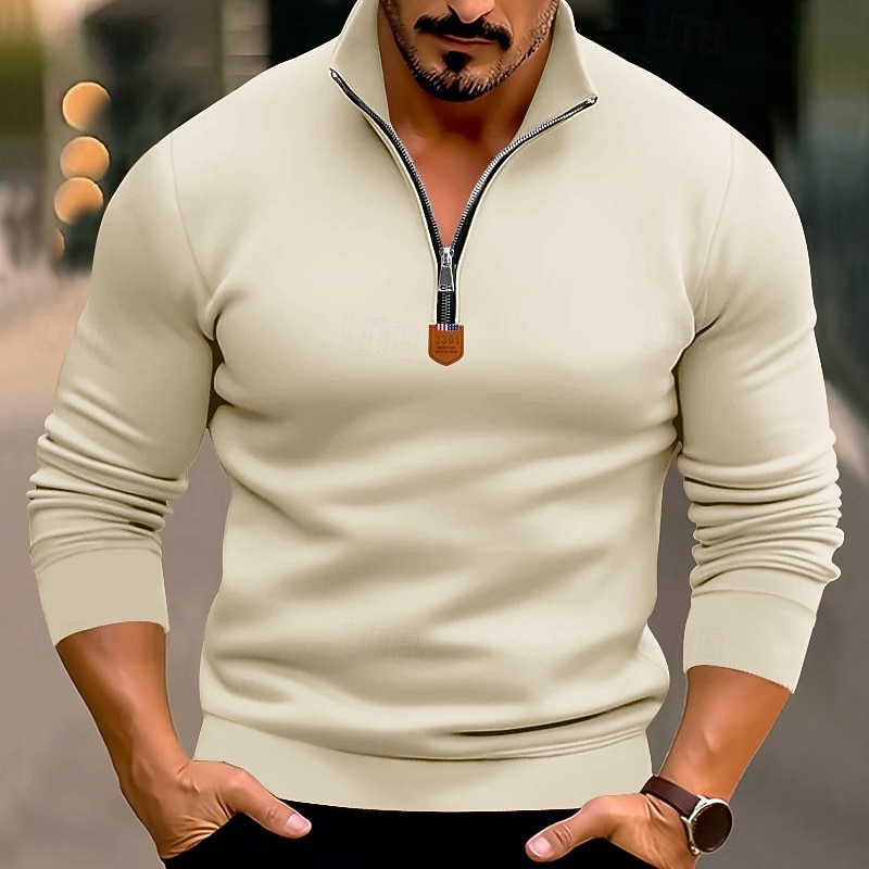 Per uomo Felpa con zip Felpa con cappuccio in pile Aalbicocca Nero Bianco Vino Rosso Colletto Mao Semplice Zip a un quarto Sport & Outdoor Casuale Quotidiano Streetwear Cool Abbigliamento Sportivo del 2025 a $27.99 –P9