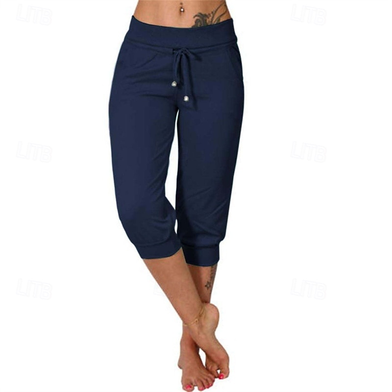 Dame Capri-bukser Søndagsshorts Gatemote Fritid Kalv lengde Medium Midje عادي Elastisk midje Snorer Pusteevne Myk Mikroelastisk Feriereise Gate Dagligdagstøy Svart Rosa Navyblå Grønn Sommer Normal 2025 - $16.99 –P19