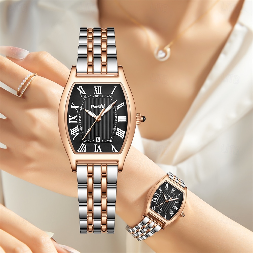 Orologio da donna alla moda con quadrante a botte di vino orologio al quarzo con numeri romani cinturino impermeabile PX7 calendario cinturino in acciaio inossidabile miglior scelta per i regali per del 2026 a $25.99 –P2