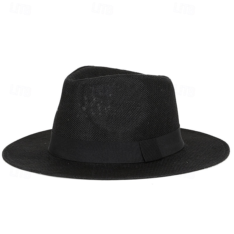 chapéu de sol de linho masculino, chapéu panamá de aba plana, chapéu de jazz britânico, proteção solar, chapéu de cavalheiro de 2026 por $17.49 –P7