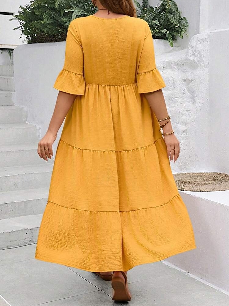 Women's Maxi Dress A Line Dress Vacation Casual Beach Daily Holiday Date Plain Half Sleeve V Neck Navy Black Ivory Yellow Summer 2025 - $39.99 –P15