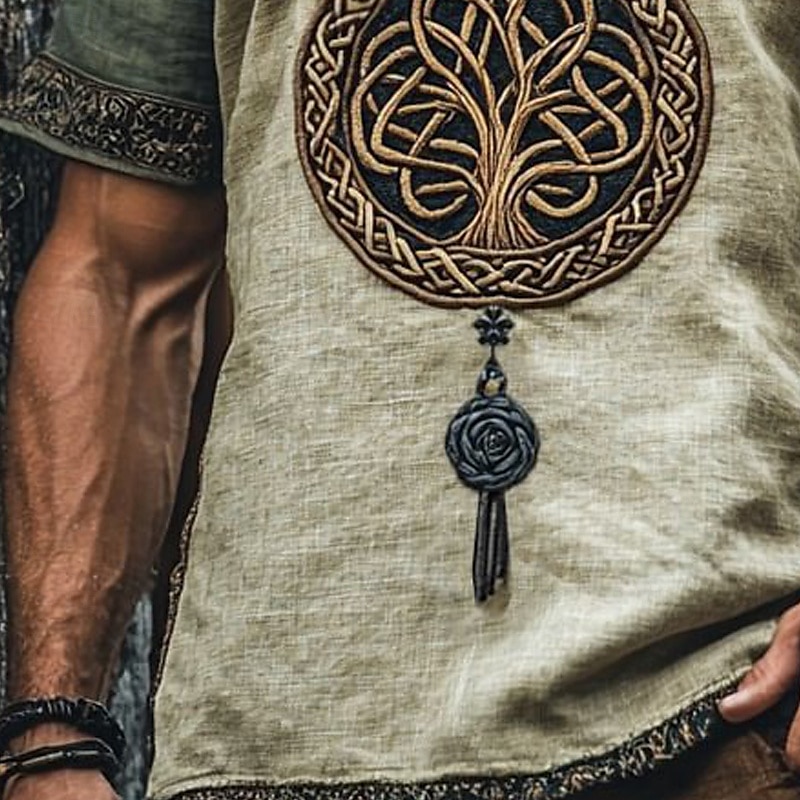 Męskie Podkoszulek Koszulki Koszulka z krótkim rękawkiem Koszulka Drzewo Urlop Ulica Zielony Krótki rękaw W serek Lato Odzież Etniczne i religijne 2025 - $23.99 –P3