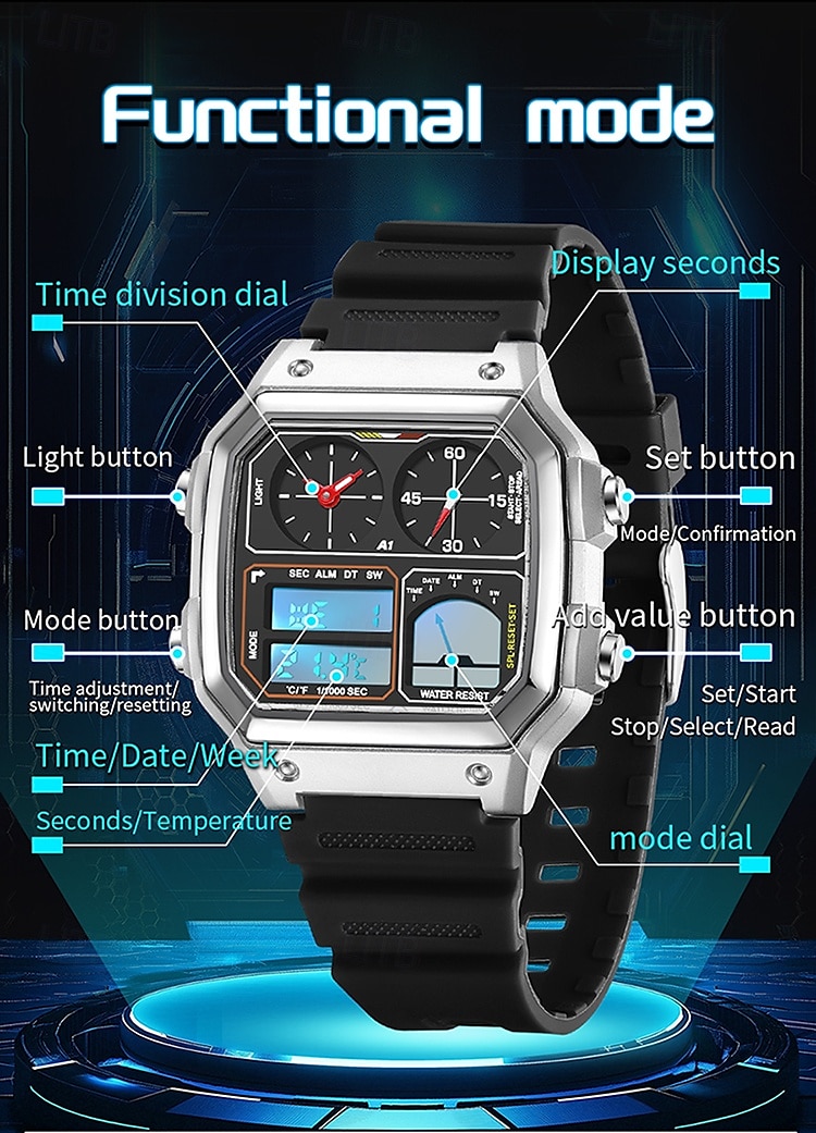 SANDA Men Digital Watch Outdoor Fashion Casual Wristwatch Luminous Stopwatch Alarm Clock Three Time Zones Steel Silicone Gel Watch 2025 - $31.99 –P10