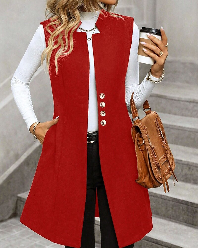 Per donna Gilet Caldo Confortevole Bottoni Moda Semplice Ferie Weekend Monopetto Lungo Scollo a V Vestibilità regolare Senza Maniche Capispalla Nero Rosso Albicocca Autunno Inverno del 2025 a $26.99 –P9