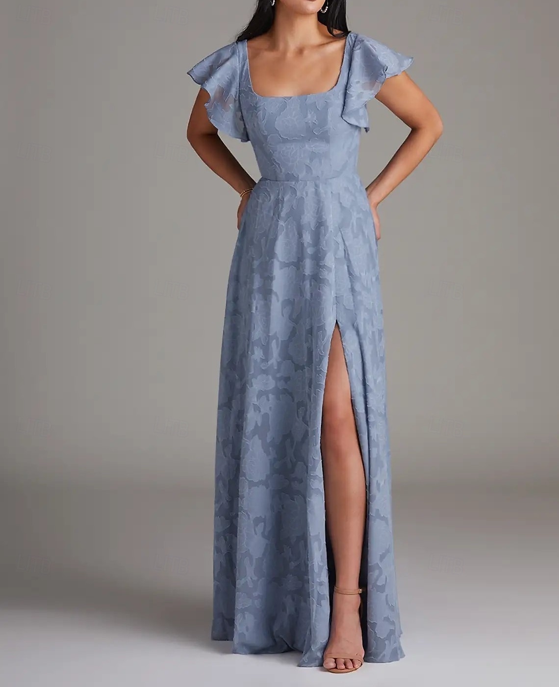 A-linje Bridesmaid Klänning Scoophals Ärmlös Elegant Golvlängd Chiffon med Volanger  Delad Framsida 2025 - $156.99 –P3