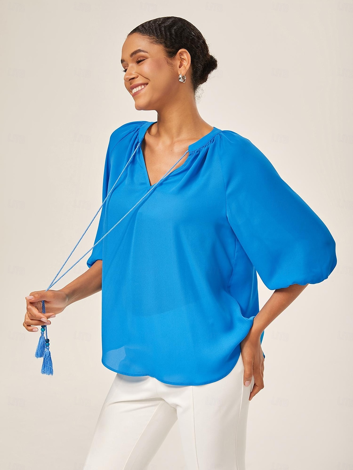 Blue Chiffon Ruched Vacation Top 2026 - $56.99 –P5
