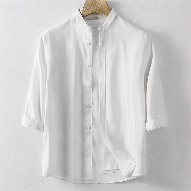 Per uomo Camicia Camicia di lino Camicia casual Camicia con Bottoni Camicia di cotone Semplice Vacanza Camicia hawaiana Bianco Blu marino Grigio chiaro Beige Manica 3/4 Colletto alla coreana Estate del 2025 a $19.99 –P3
