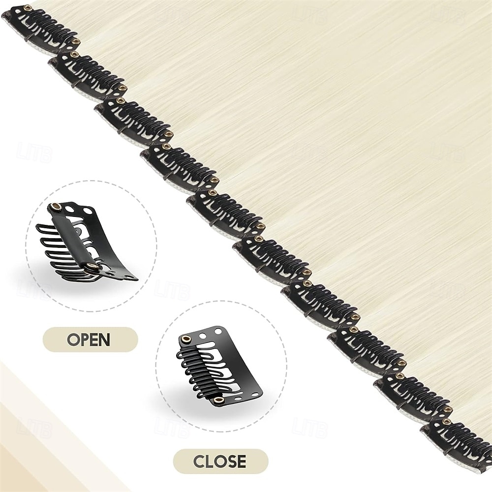 Synthetische uitbreidingen Gekruld Synthetisch haar 55.9 cm Haarextensies Clip-in 10 stuks Zacht Verstelbaar Pluizig Dames 2026 - $21.99 –P3
