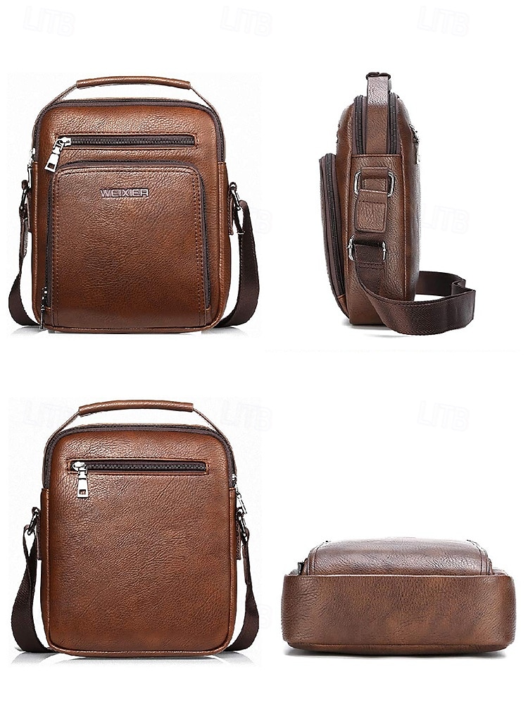 Borsa a tracolla da uomo in similpelle marrone e nera con più scomparti con cerniera per viaggi di lavoro e uso quotidiano in ufficio del 2025 a $24.99 –P10