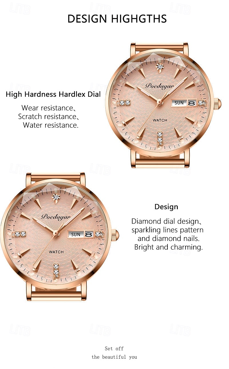 2026年 母の日の女性用ギフト 時計 ローズゴールド ステンレススチールメッシュ 日本製クォーツムーブメント シンプル 防水 ルミナスレディースウォッチ  コレクション – $31.99 –P4