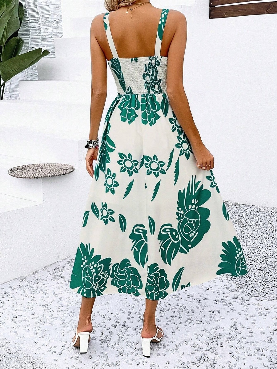 Női Maxiruha A vonalú ruha Slip ruha Szabadság Alkalmi Boho Szabadtéri Alkalmi Normál Virágos Ujjatlan Spagettipánt Sötétkék Medence Lóhere Nyár Tavasz 2025 - $34.99 –P8