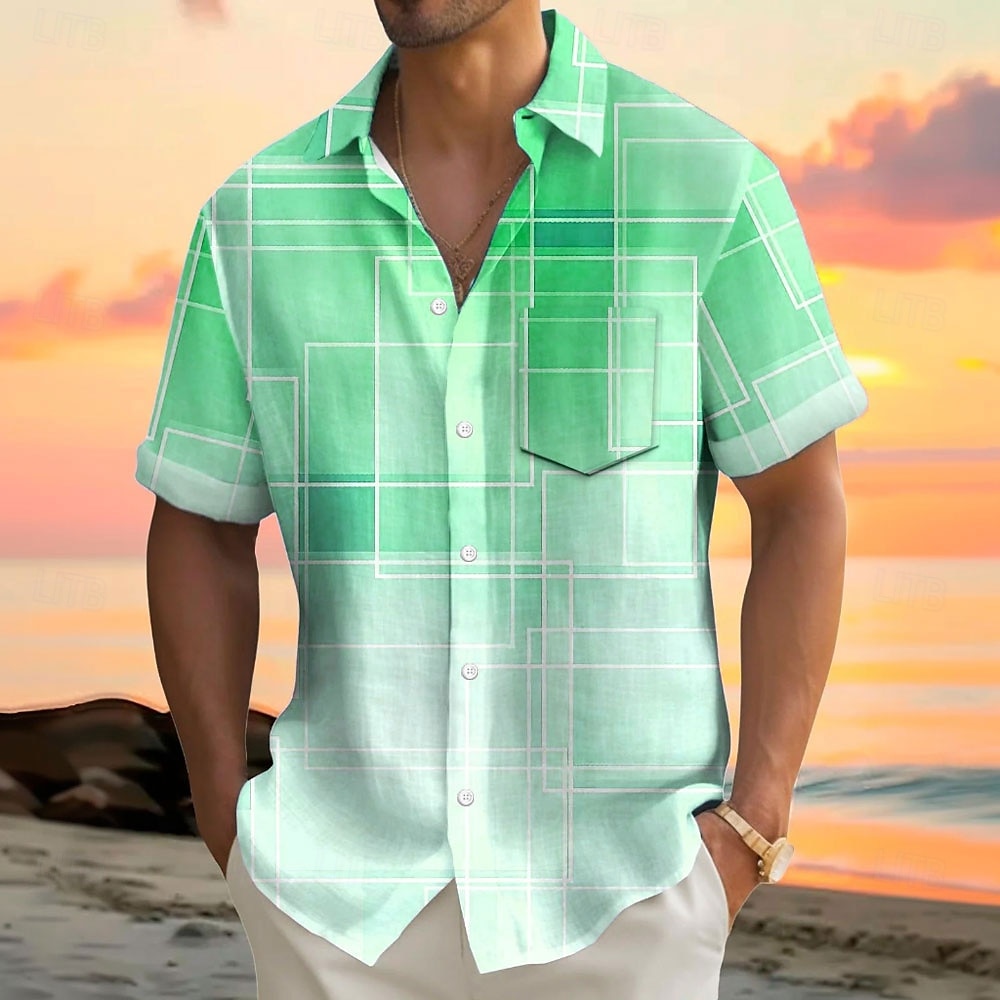 Voor heren Geometrisch Verloop Lijn Overhemd Zomer overhemd Overhemd met knopen Korte mouw Mode-casual Buiten Vakantie Dagelijks gebruik Zomer Lente Strijkijzer 3D-afdrukken shirts met kraag Voorste 2025 - $23.99 –P5