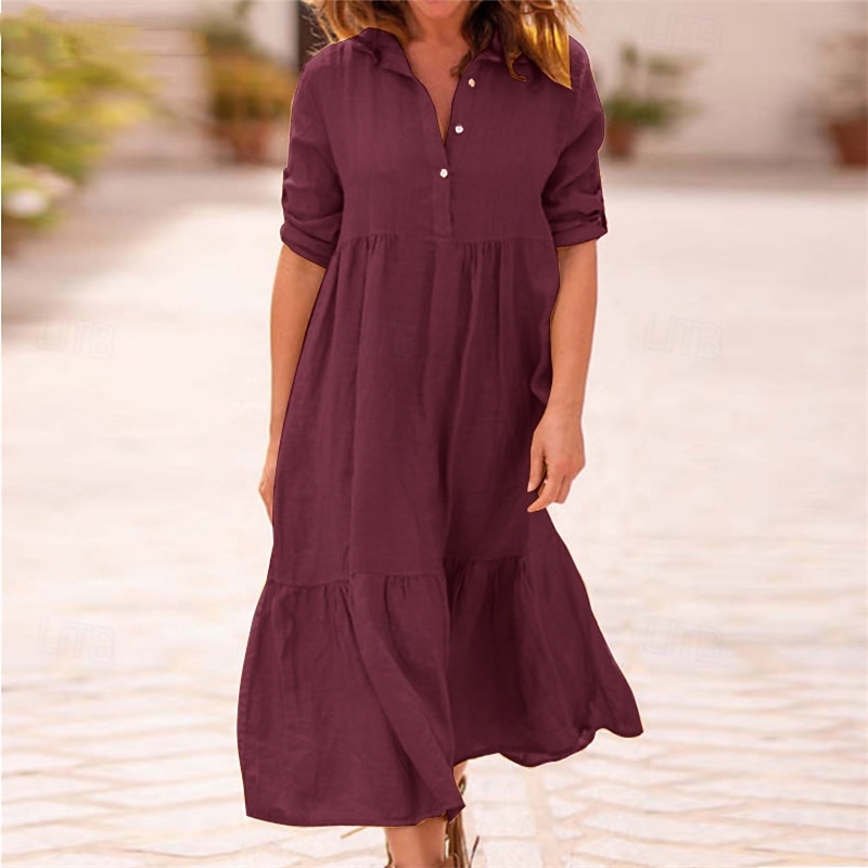 Per donna Abito Midi Vestito Casual Abito in cotone e lino Abito Estivo Moda Moderno All'aperto Data Weekend Vestibilità regolare Semplice Senza Maniche Colletto a Camicia Giallo Vino Verde militare del 2025 a $36.99 –P6