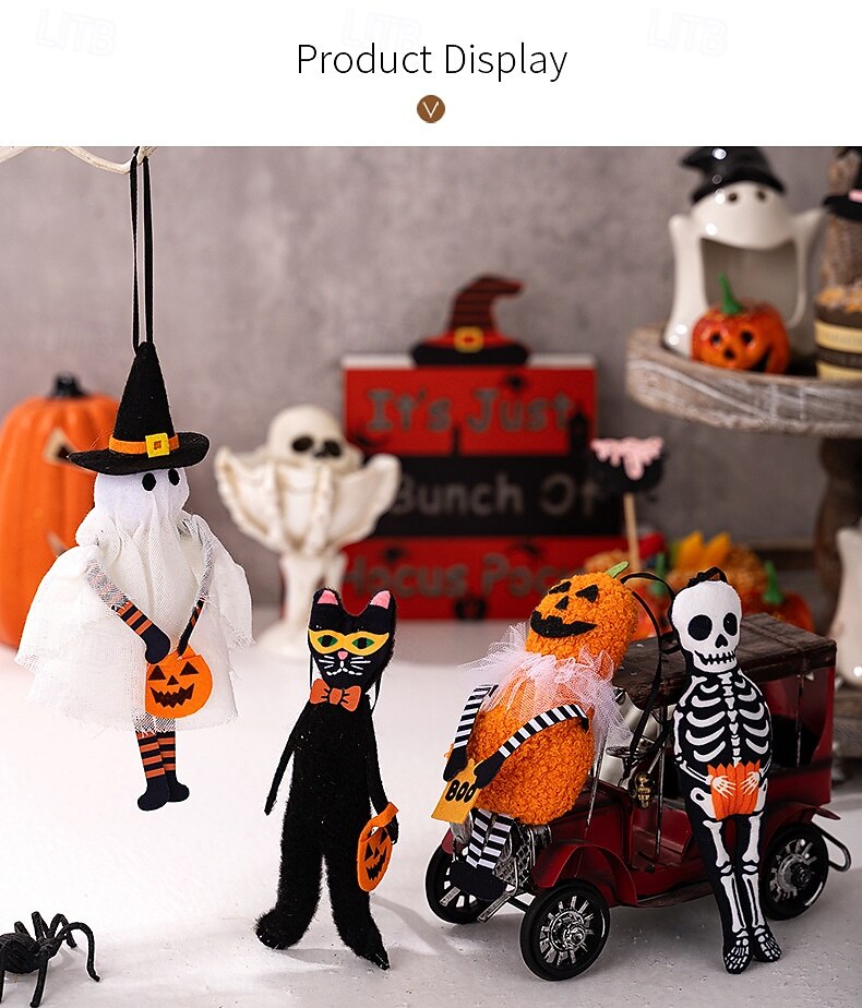 Λούτρινα κρεμαστά στολίδια για το Halloween, χαριτωμένη διακόσμηση κρανίου φαντάσματος μαύρης γάτας με κολοκύθα για πάρτι στο σπίτι, μικρή απαλή διακόσμηση τοίχου για το Halloween 2025 - $6.49 –P3