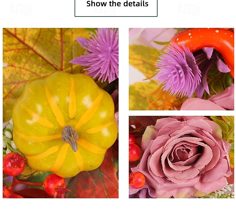 Couronne d'automne pour porte d'entrée, Thanksgiving, récolte d'automne, décoration intérieure et extérieure, couronne de vigne de roses et de citrouilles, panneau de porche de ferme rustique suspendu de 2025 ? $29.99 –P8