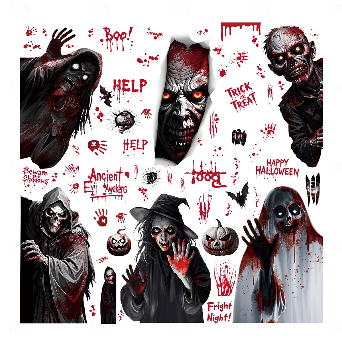 9 Sheets Halloween Static Window Clings Stickers, Grim Reaper, Ghost, Bat and Skeleton Glass Decals, Removable Halloween Party Decorations for Windows and Storefronts 2025 - $12.99 –P4