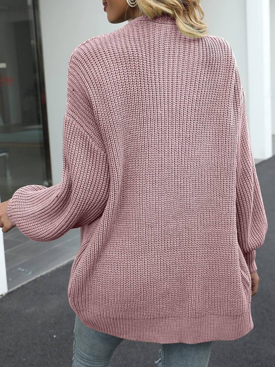 Pentru femei Pulover Bluza Elegant Modă Șic Stradă Culoare pură Deschis frontal Tricotat Manșon Lung Topuri obișnuite Tricotat În aer liber Zilnic Sfârșit de săptămână Negru Roz Îmbujorat Toamnă Iarnă 2025 - $25.99 –P19