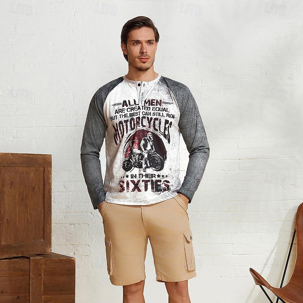 Herr T-shirt Henleytröja Grafiska tryck Motorcyklar Henley Gul Blå Kaki Grå Utomhus Ledigt Långärmad Button-Down Mönster Kläder Stylish Lättvikt Vintage Andningsfunktion 2025 - $22.99 –P1